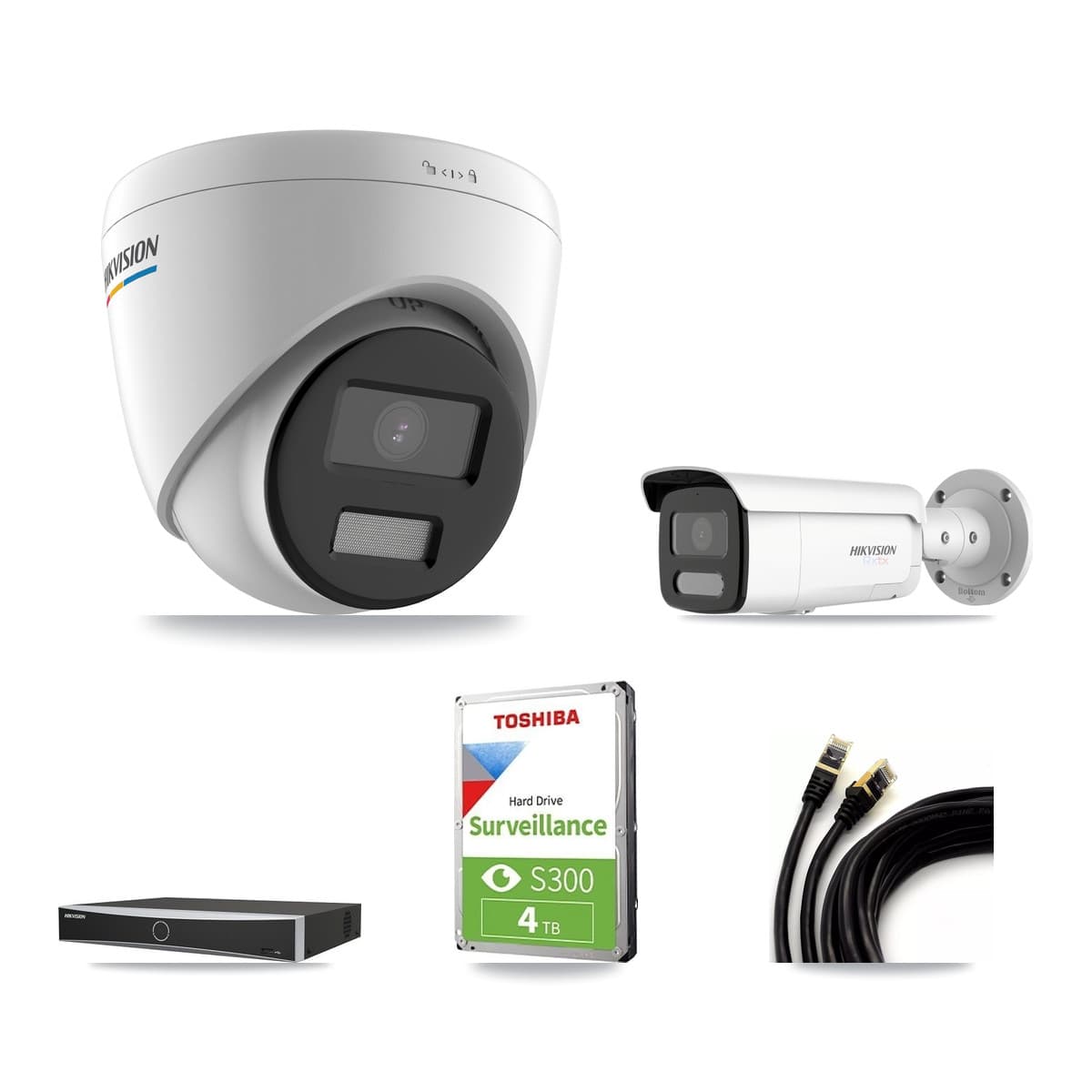 Hikvision 4-Channel 2MP – 4K CCTV Kit — 1 2MP Turret + 1 4K Bullet Cameras + 4TB Recording