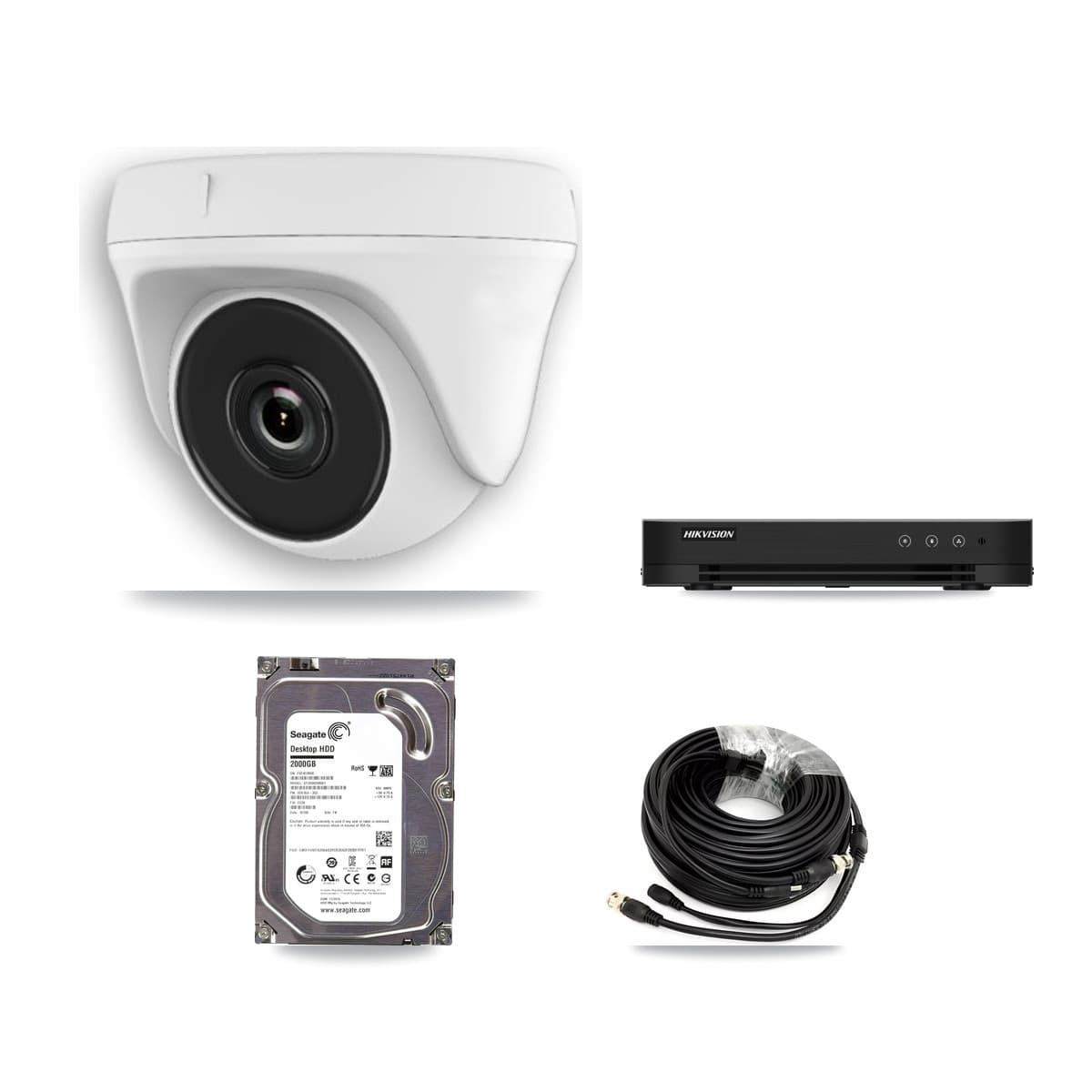 Hikvision 8-Channel 2MP CCTV Kit — 3 White Dome Cameras + 2TB Recording (DS-7208HGHI Recorder)