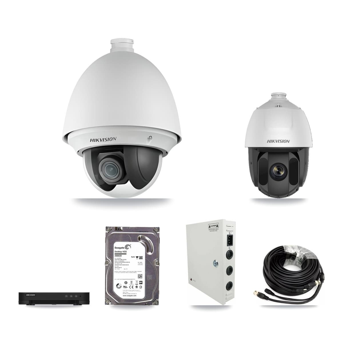 Hikvision 8-Channel 2MP CCTV Kit — 2 DS-2AE4225T + 1 DS-2AE5225TI PTZ Cameras + 2TB Recording