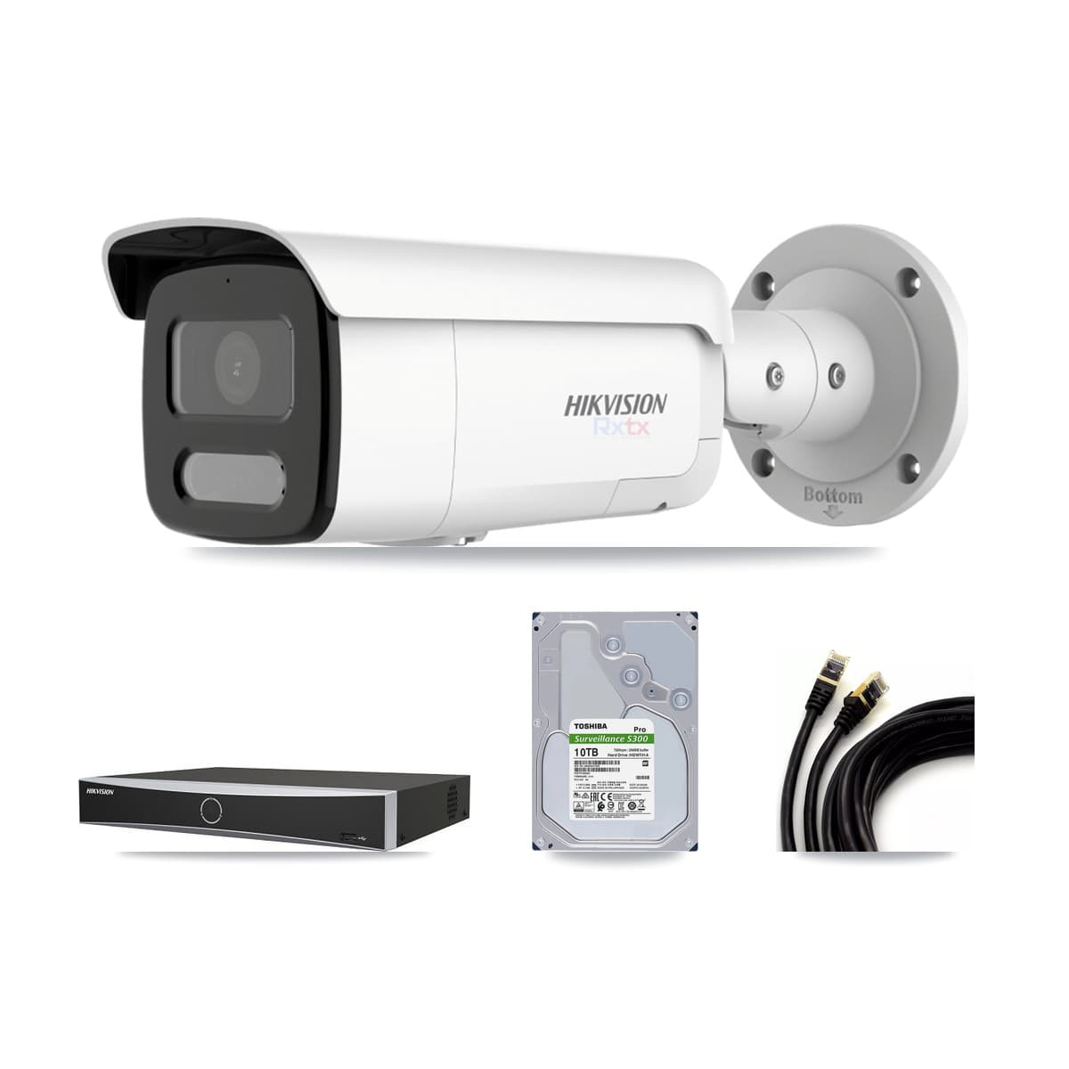 Hikvision 4-Channel 4K CCTV Kit — 4 White Bullet Cameras + 10TB Recording