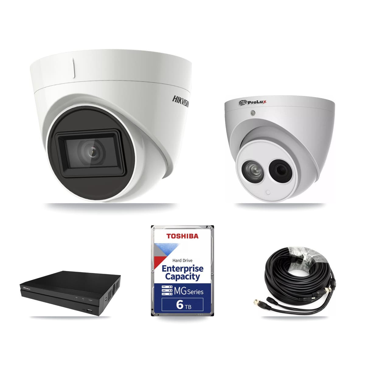 Hikvision & Prolux 8-Channel 4MP – 4K CCTV Kit — 2 DS-2CE78U1T 4K + 1 PXC-612C4W-A 4MP Turret Cameras + 6TB Recording (PXD-5208AN Recorder) - Image 1