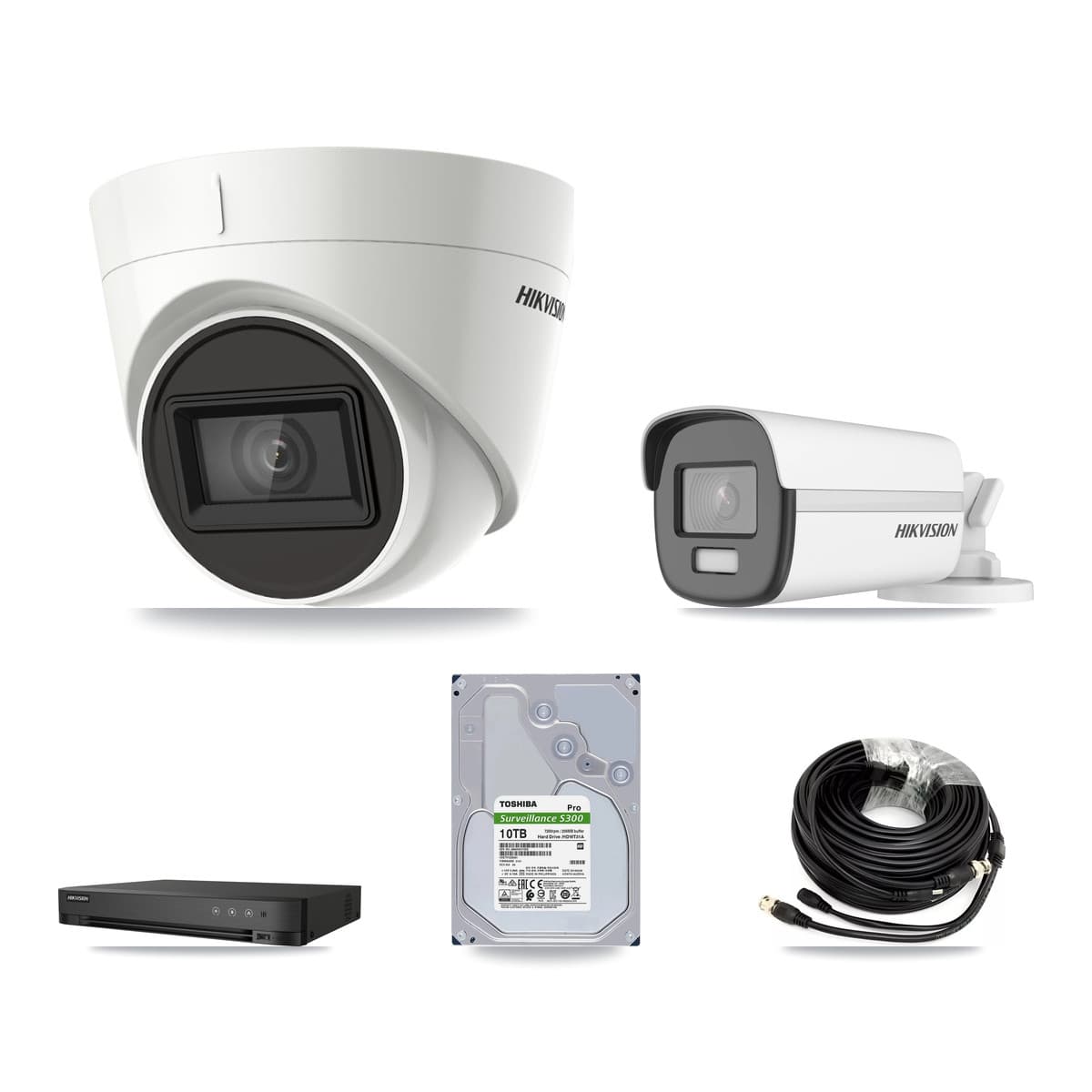 Hikvision 4-Channel 4K CCTV Kit — 1 DS-2CE12UF3T Bullet + 3 DS-2CE78U1T Turret Cameras + 10TB Recording (DS-7204HUHI Recorder)