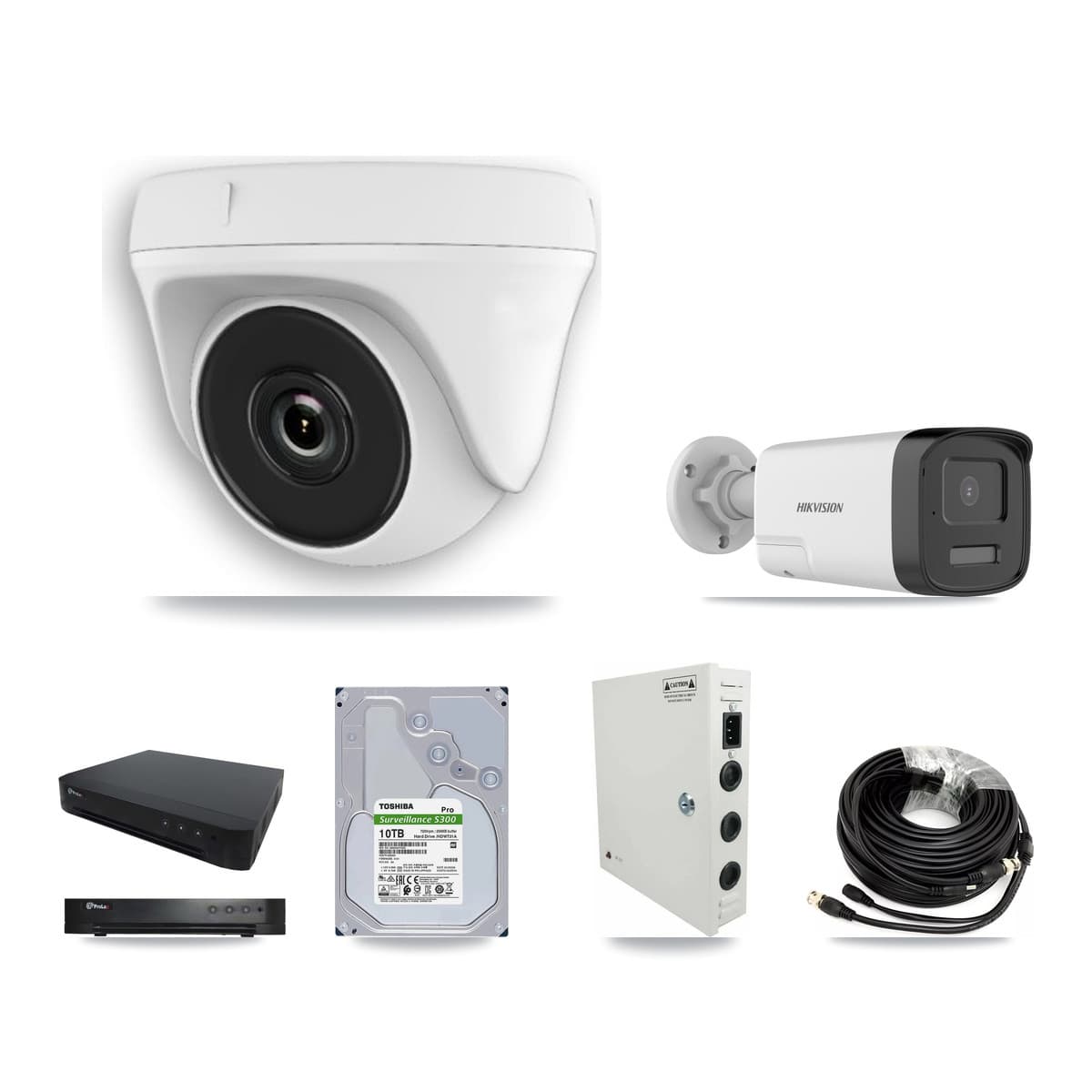 Hikvision & Prolux 16-Channel 2MP – 5MP CCTV Kit — 1 DS-2CE17K0T 5MP Bullet + 15 White HDT-2MP-N20W 2MP Dome Cameras + 10TB Recording - Image 1