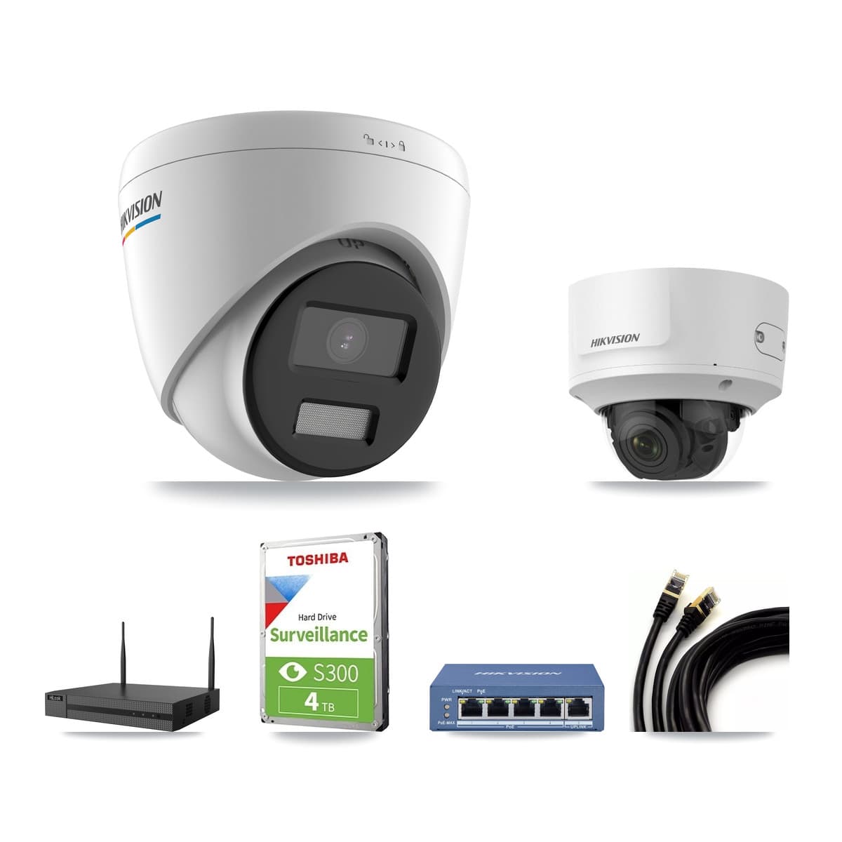 Hikvision & HiLook 4-Channel 2MP CCTV Kit — 2 Turret + 2 Dome Cameras + 4TB Recording - Image 1