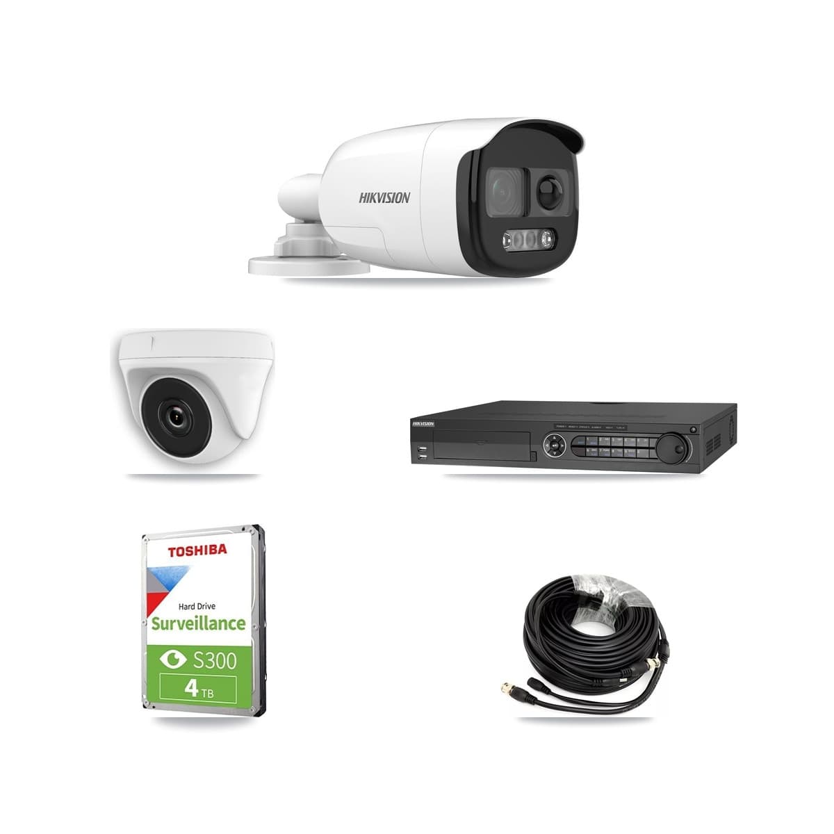 Hikvision 32-Channel 2MP – 5MP CCTV Kit — 2 DS-2CE12KF3T 5MP Bullet + 2 White HDT-2MP-N20W 2MP Dome Cameras + 4TB Recording (DS-7332HQHI Recorder) - Image 1