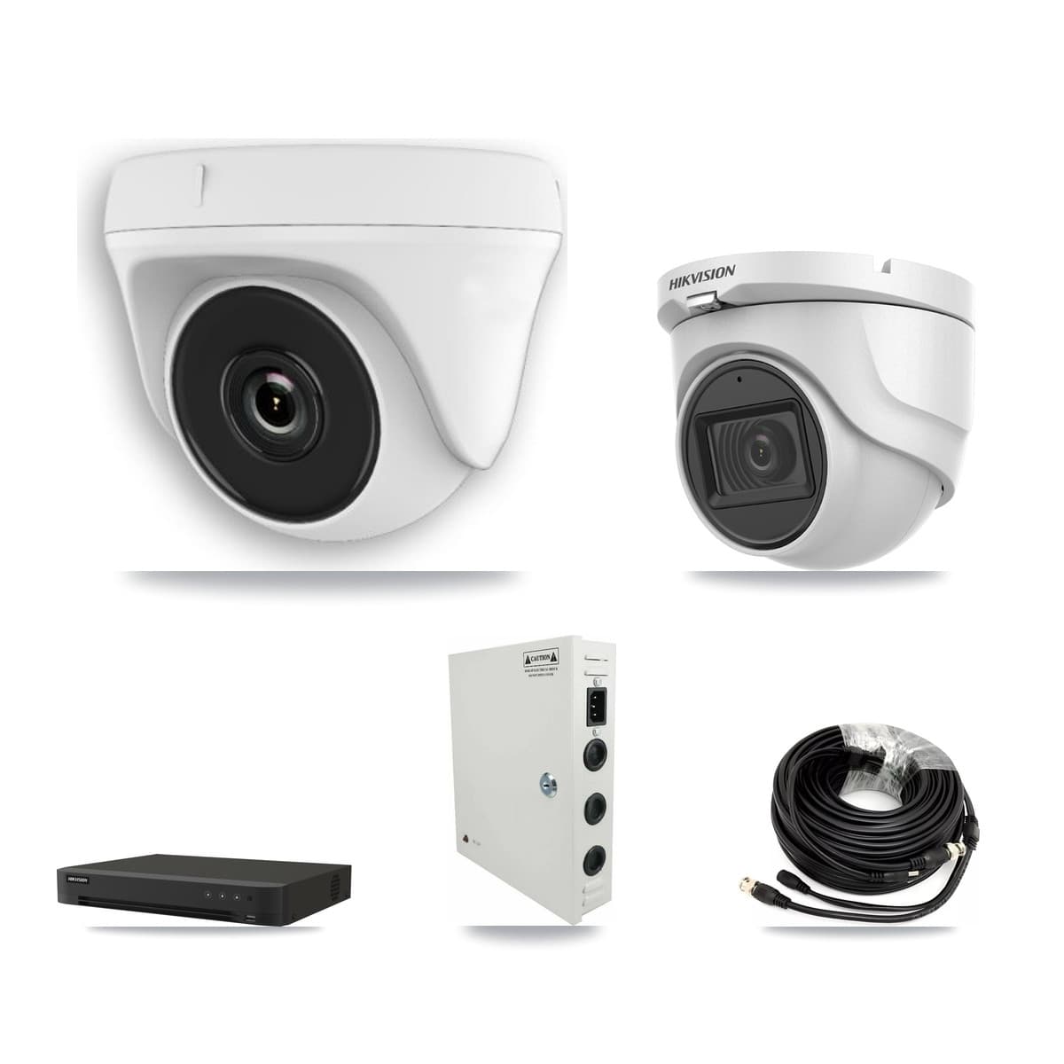 Hikvision 16-Channel 2MP – 5MP CCTV Kit — 1 DS-2CE76H0T 5MP Turret + 10 White HDT-2MP-N20W 2MP Dome Cameras + 8TB Recording (IDS-7216HQHI Recorder) - Image 1
