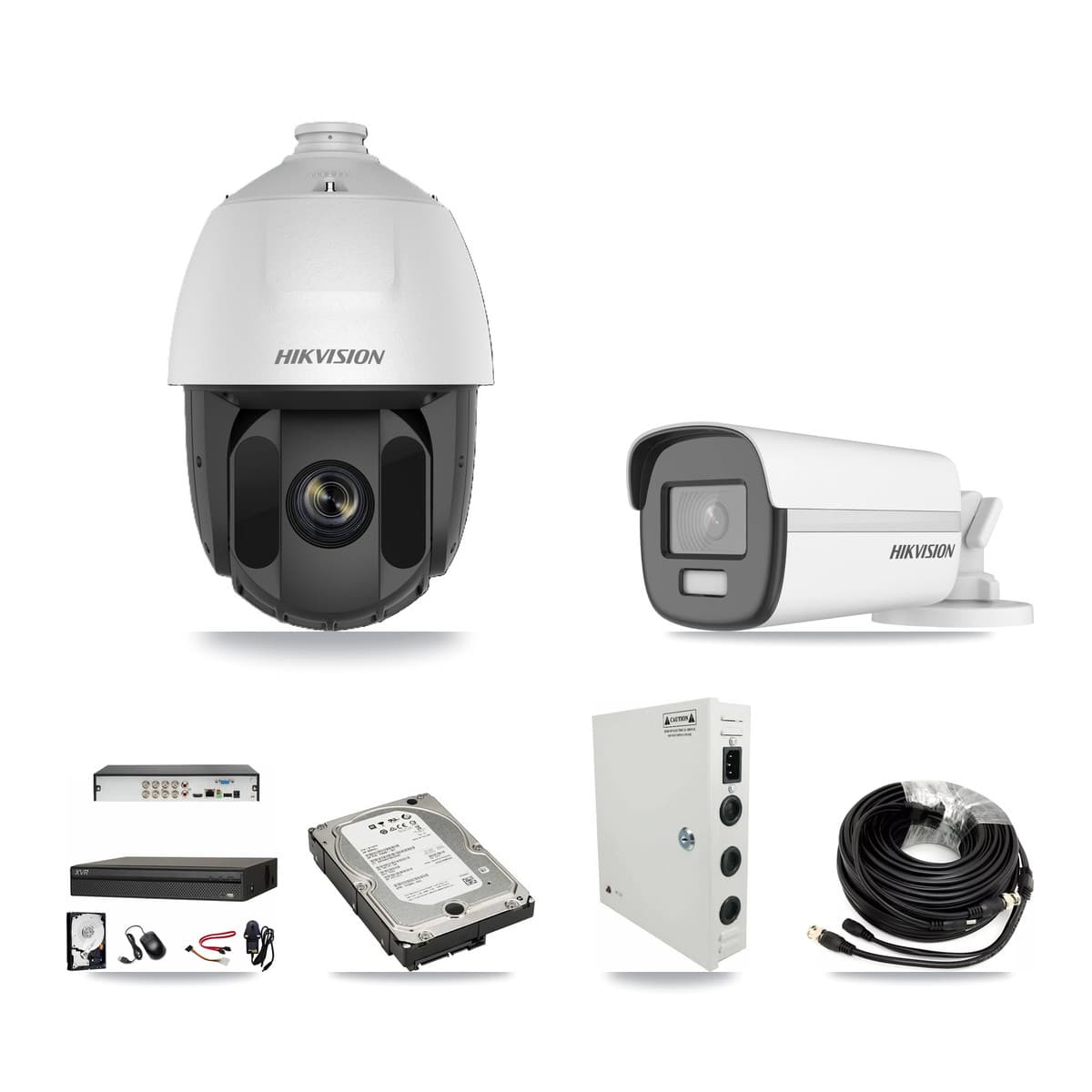 Hikvision & Dahua 8-Channel 2MP – 4K CCTV Kit — 4 DS-2AE5225TI 2MP PTZ + 1 DS-2CE12UF3T 4K Bullet Cameras + 5TB Recording (XVR-3108AD Recorder) - Image 1