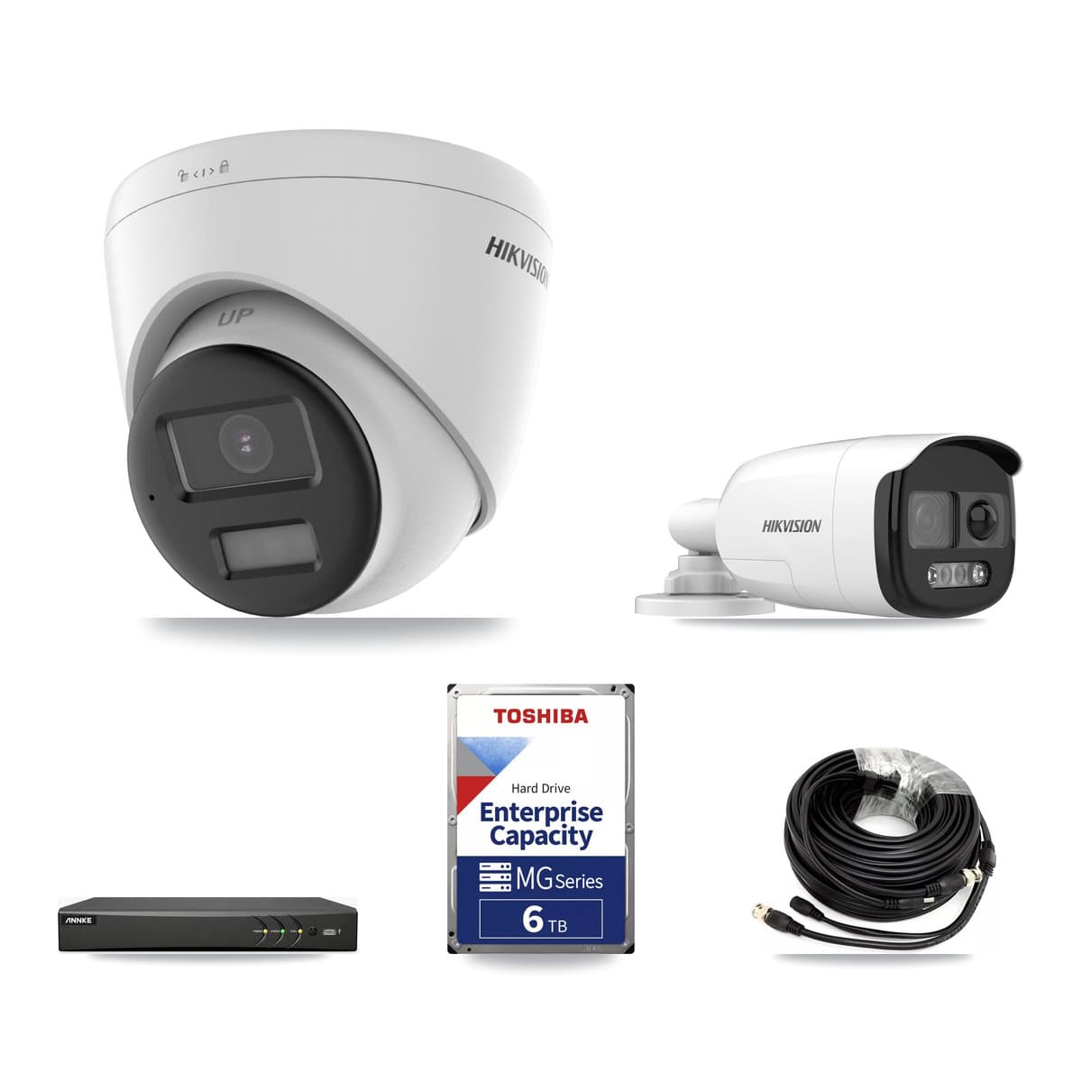 Hikvision & ANNKE 4-Channel 5MP – 4K CCTV Kit — 1 DS-2CE12KF3T 5MP Bullet + 2 DS-2CE78U0T 4K Turret Cameras + 6TB Recording - Image 1