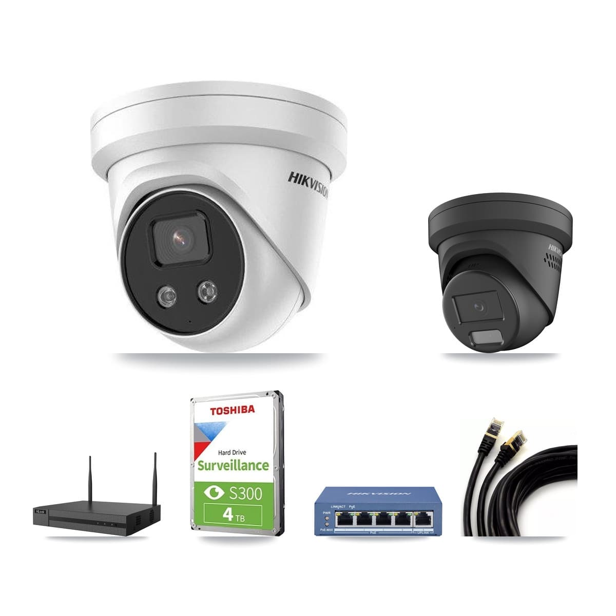 Hikvision & HiLook 4-Channel 4MP – 5MP CCTV Kit — 1 Black 4MP + 2 5MP Turret Cameras + 4TB Recording - Image 1