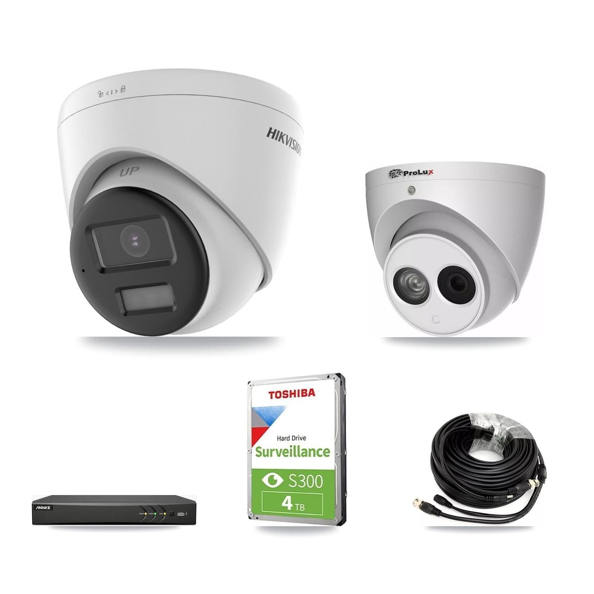 4-Channel 4MP – 4K CCTV Kit — 1 DS-2CE78U0T 4K + 1 PXC-612C4W-A 4MP Turret Cameras + 4TB Recording (AN-DV4-8MP Recorder)