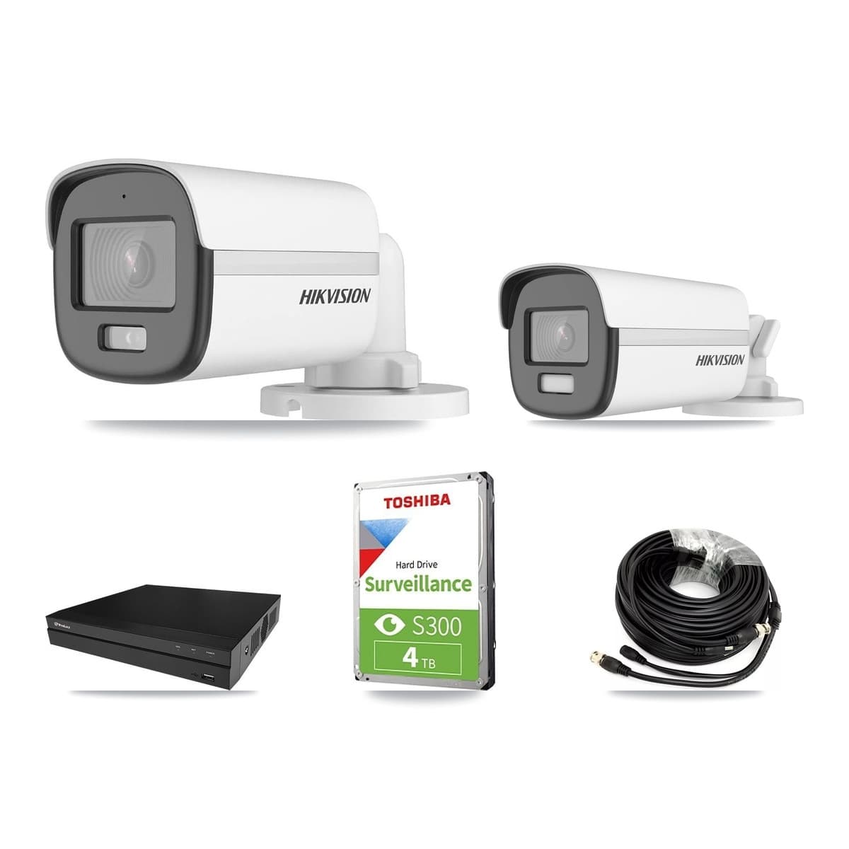 Hikvision & Prolux 8-Channel 5MP – 4K CCTV Kit — 1 DS-2CE12KF0T 5MP + 1 DS-2CE12UF3T 4K Bullet Cameras + 4TB Recording (PXD-5208AN Recorder) - Image 1