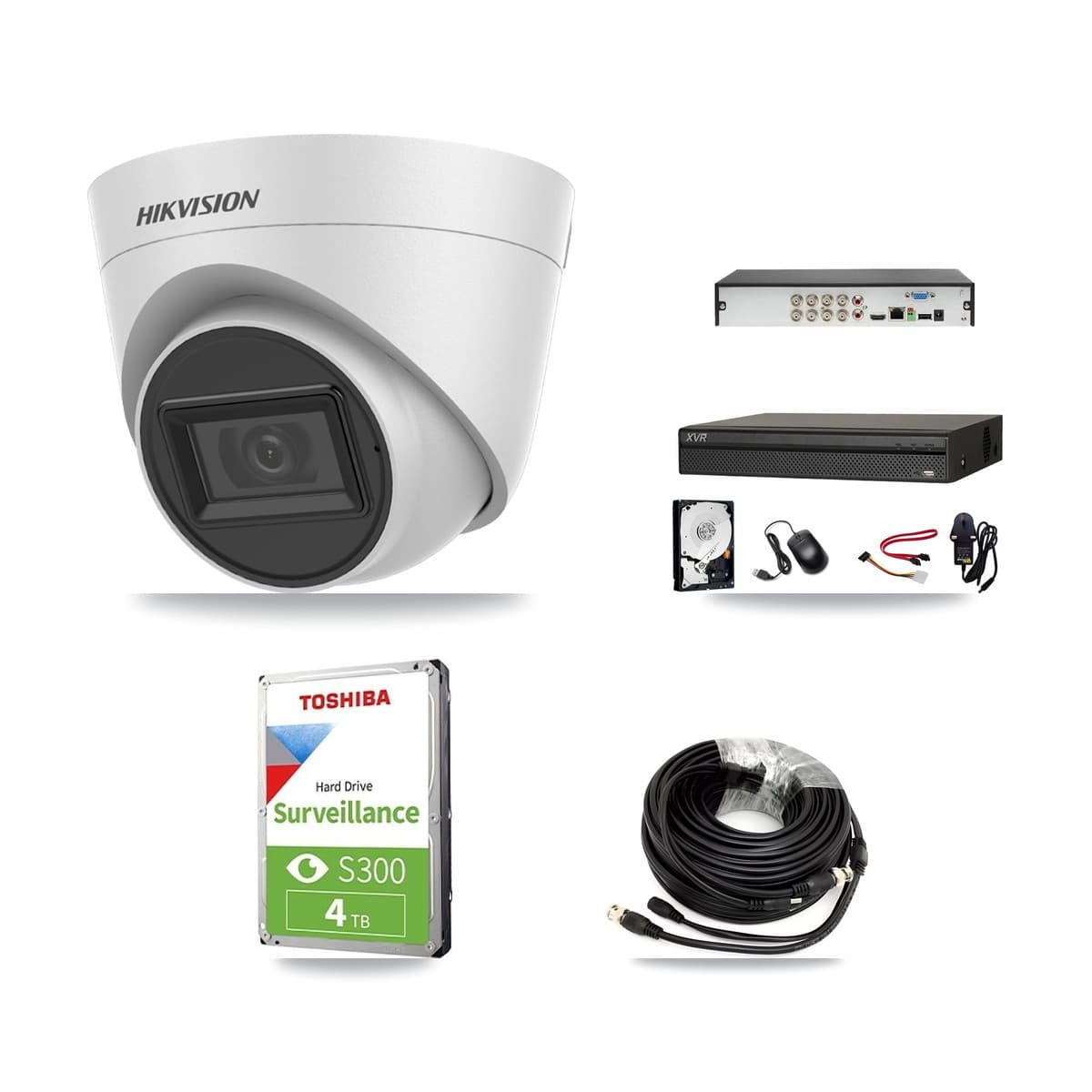 Hikvision & Dahua 8-Channel 5MP CCTV Kit — 4 White Turret Cameras + 4TB Recording (XVR-3108AD Recorder)