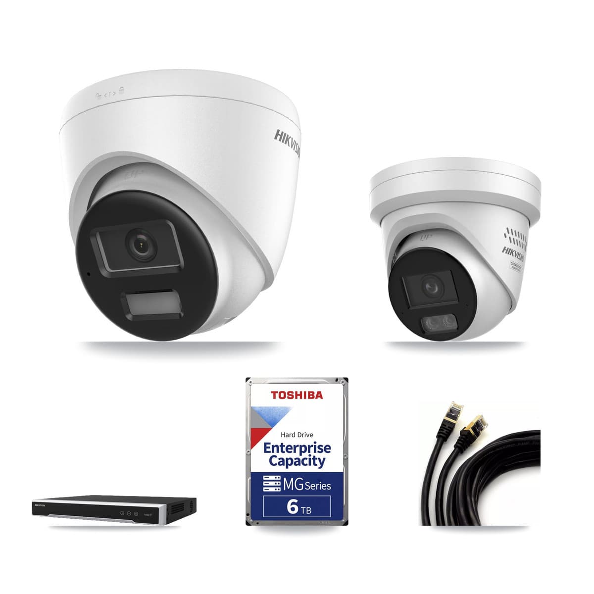 Hikvision 8-Channel 4MP – 4K CCTV Kit — 2 DS-2CD1383G2-LIUF/SL 4K + 1 DS-2CD2347G3-LIS2UY/SL 4MP Turret Cameras + 6TB Recording (DS-7608NI-M2/8P Recorder) - Image 1