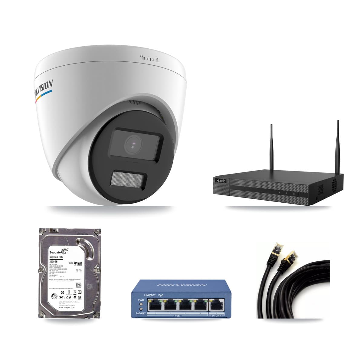 Hikvision & HiLook 4-Channel 2MP CCTV Kit — 3 Turret Cameras + 2TB Recording