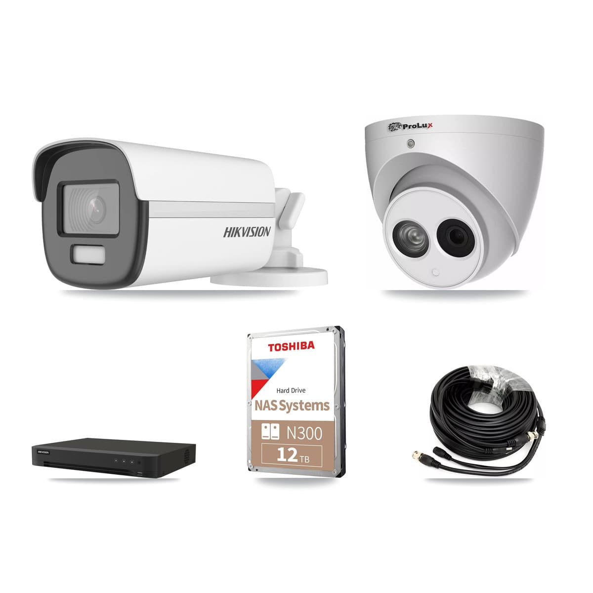 Hikvision & Prolux 8-Channel 4MP – 4K CCTV Kit — 4 4K Bullet + 1 4MP Turret Cameras + 12TB Recording (IDS-7208HUHI Recorder) - Image 1