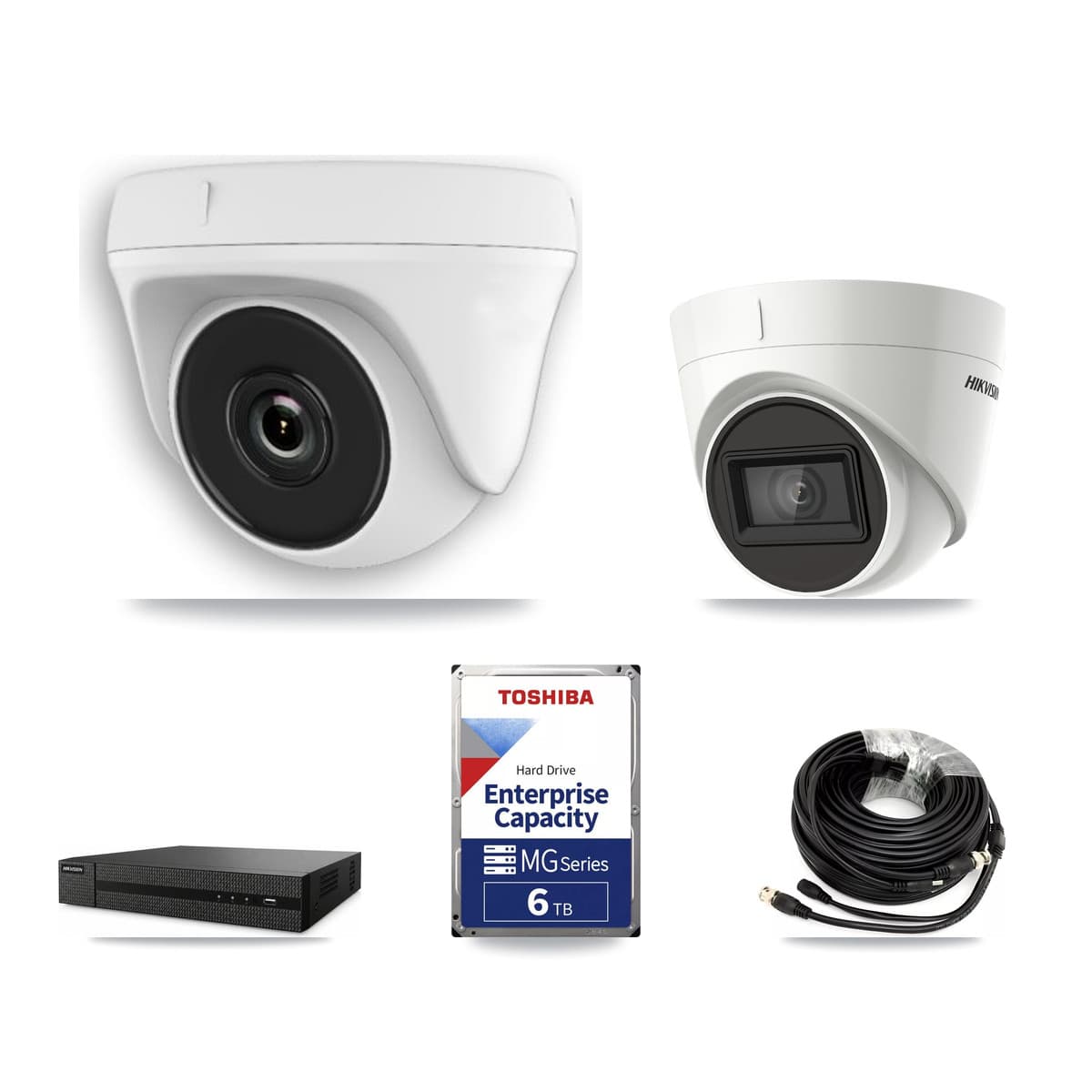 Hikvision 8-Channel 2MP – 4K CCTV Kit — 1 DS-2CE78U1T 4K Turret + 5 White HDT-2MP-N20W 2MP Dome Cameras + 6TB Recording