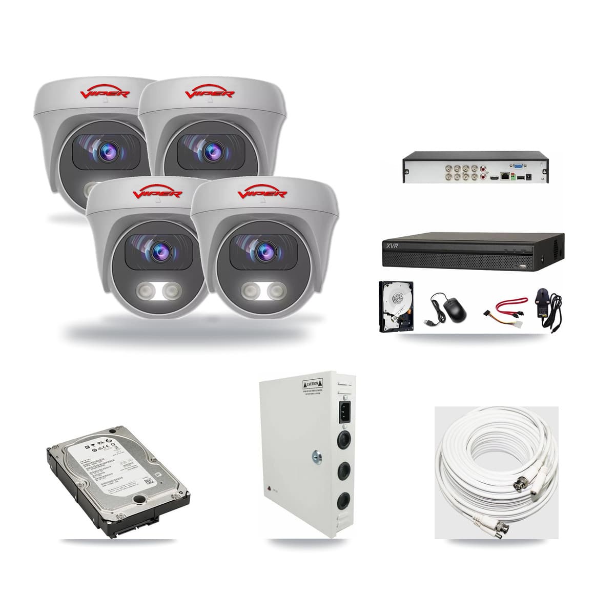 8-Channel 5MP CCTV Kit — 4 White Viper Cameras + 5TB Recording (XVR-3108AD Recorder) - Image 1