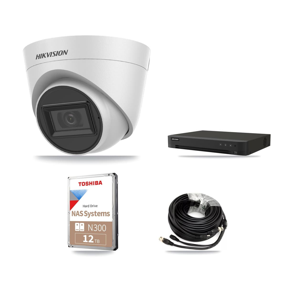 Hikvision 8-Channel 5MP CCTV Kit — 8 White Turret Cameras + 12TB Recording