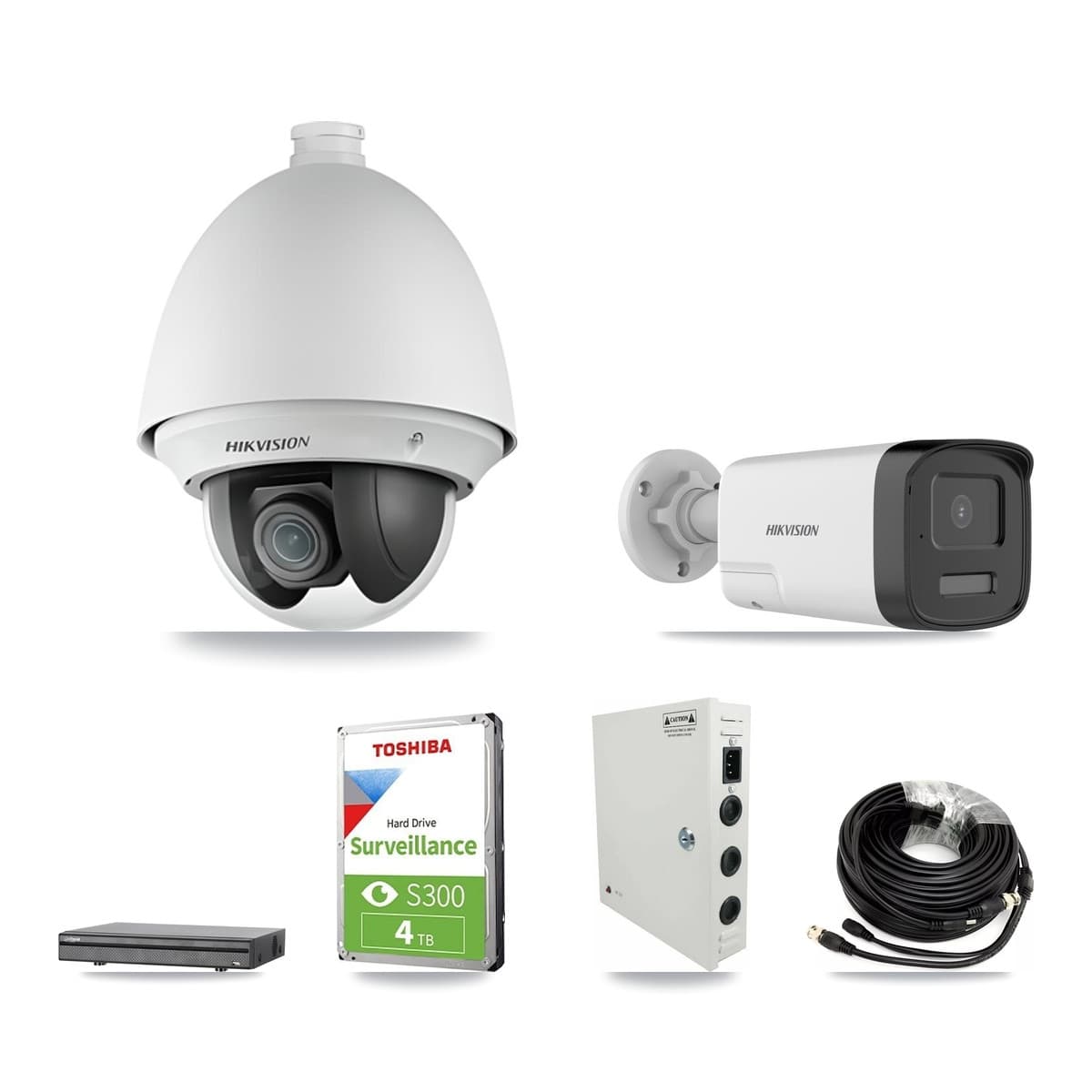 Hikvision & Dahua 8-Channel 2MP – 5MP CCTV Kit — 2 DS-2AE4225T 2MP PTZ + 2 DS-2CE17K0T 5MP Bullet Cameras + 4TB Recording (DH-XVR5108H Recorder) - Image 1