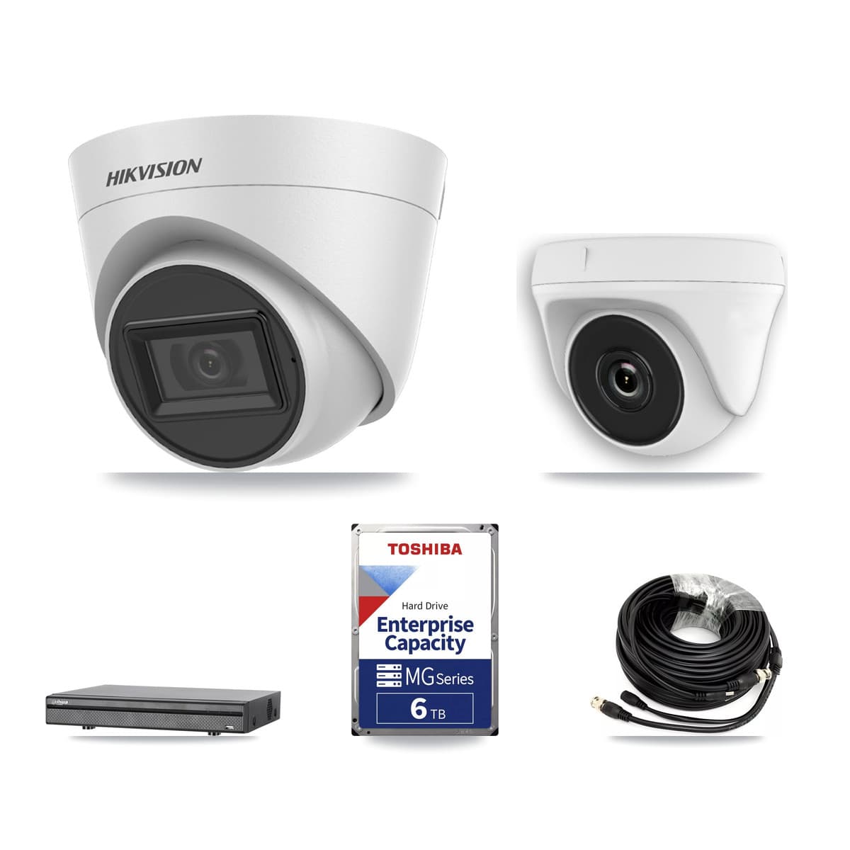 Hikvision & Dahua 8-Channel 2MP – 5MP CCTV Kit — 3 White 5MP Turret + 3 White 2MP Dome Cameras + 6TB Recording (DH-XVR5108H Recorder) - Image 1