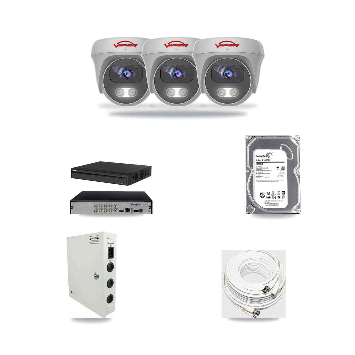 Viper & Prolux 8-Channel 5MP CCTV Kit — 3 White Cameras + 1TB Recording (PXD-5108HS Recorder) - Image 1