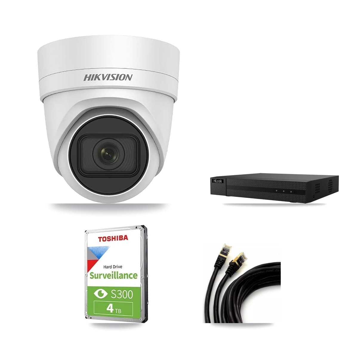 Hikvision & HiLook 8-Channel 4MP CCTV Kit — 3 DS-2CD2H45FWD Turret Cameras + 4TB Recording (NVR-108MH-D Recorder) - Image 1