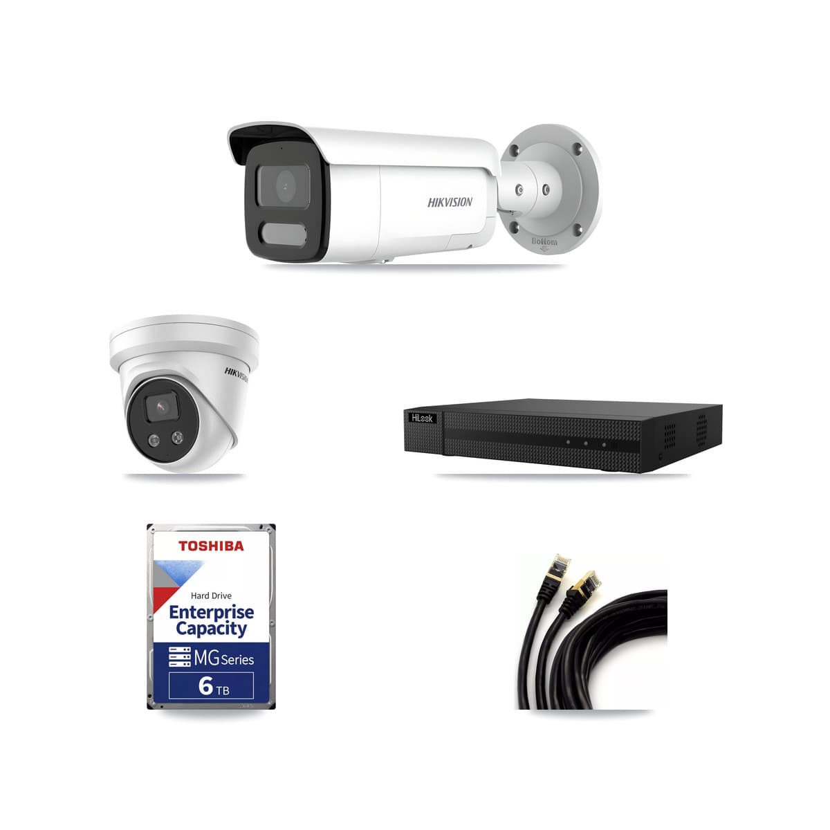 Hikvision & HiLook 8-Channel 4MP – 5MP CCTV Kit — 2 4MP Bullet + 2 5MP Turret Cameras + 6TB Recording (NVR-108MH-D Recorder)