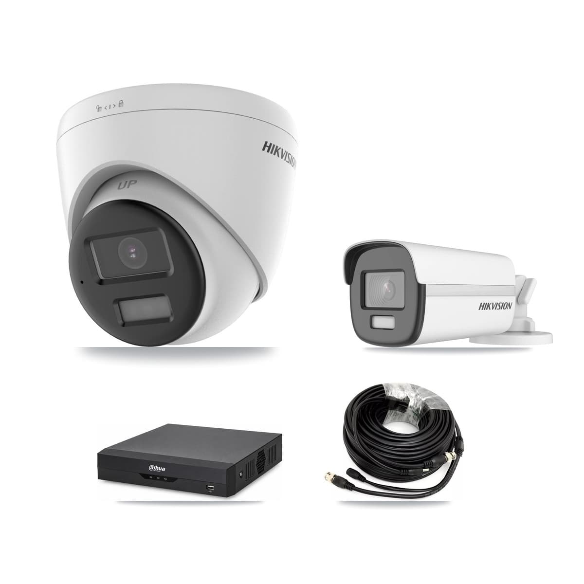 Hikvision & Dahua 4-Channel 4K CCTV Kit — 1 DS-2CE12UF3T Bullet + 2 DS-2CE78U0T Turret Cameras + 8TB Recording