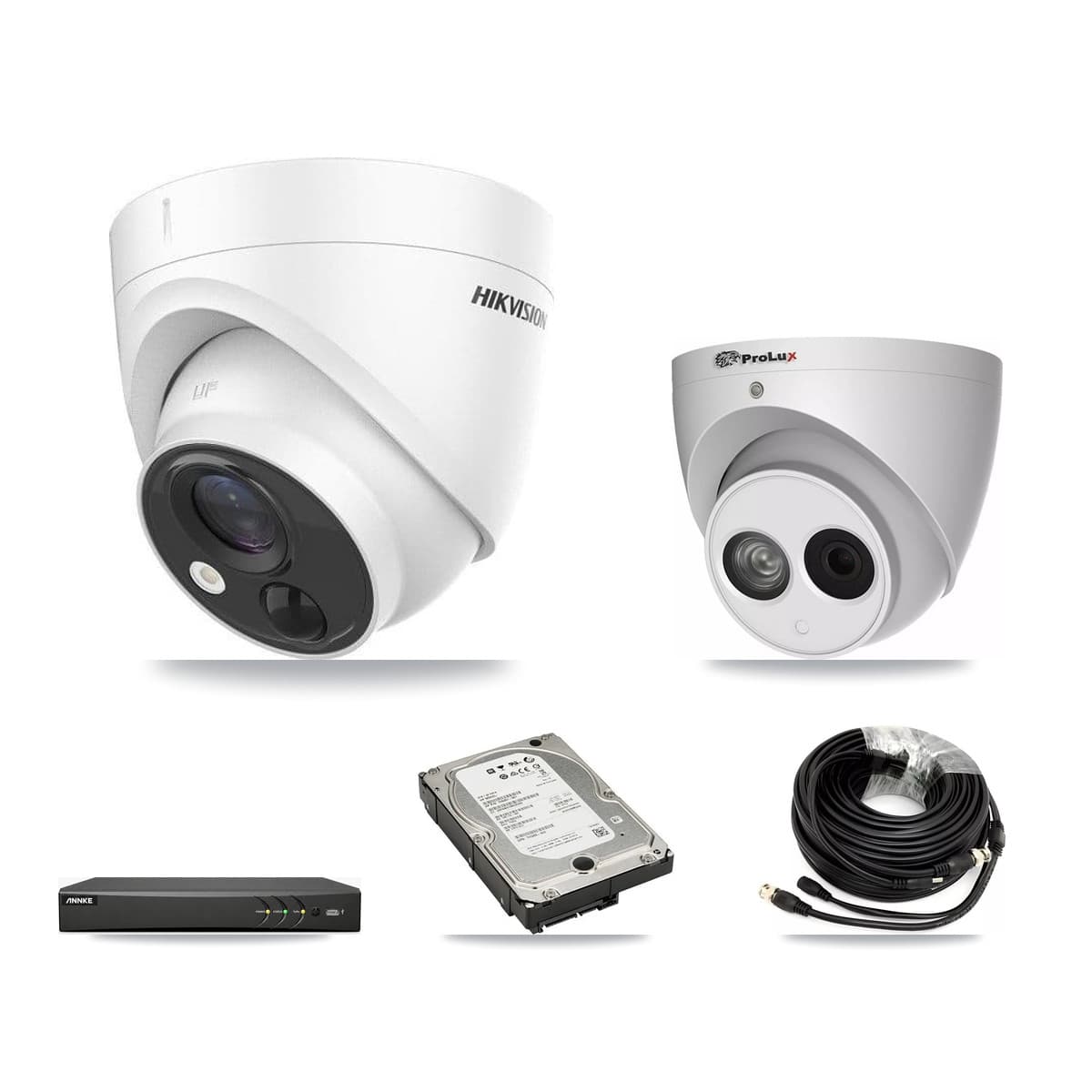 4-Channel 4MP – 5MP CCTV Kit — 3 DS-2CE71H0T 5MP + 1 PXC-612C4W-A 4MP Turret Cameras + 5TB Recording (AN-DV4-8MP Recorder)