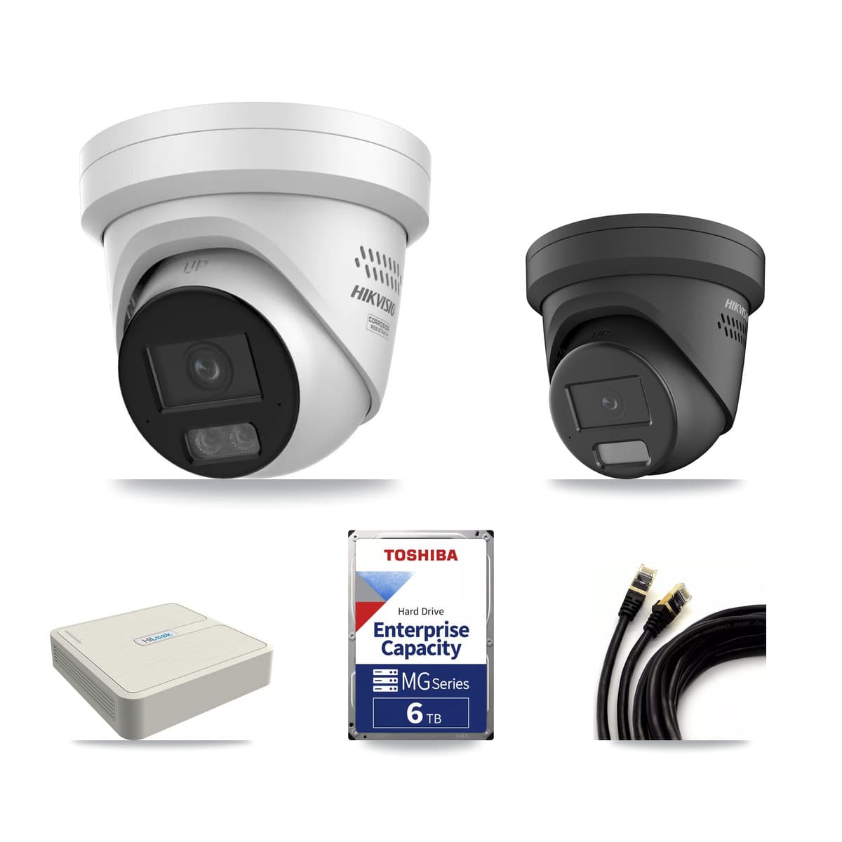 Hikvision & HiLook 8-Channel 4MP CCTV Kit — 1 DS-2CD2347G2 + 4 DS-2CD2347G3 Turret Cameras + 6TB Recording - Image 1