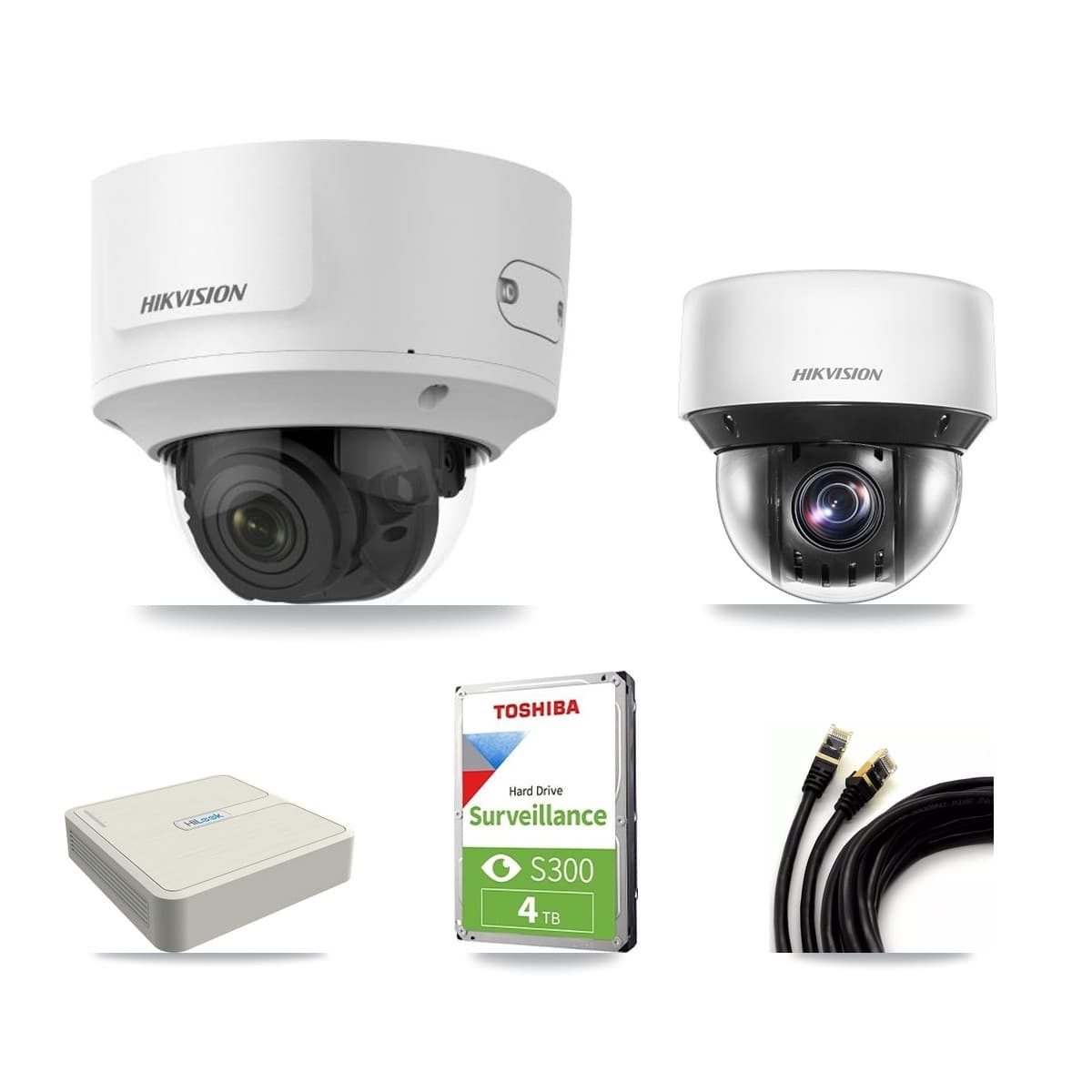 Hikvision & HiLook 8-Channel 2MP – 4MP CCTV Kit — 4 DS-2CD2723G0 2MP Dome + 1 DS-2DE4A425IW 4MP PTZ Cameras + 4TB Recording - Image 1
