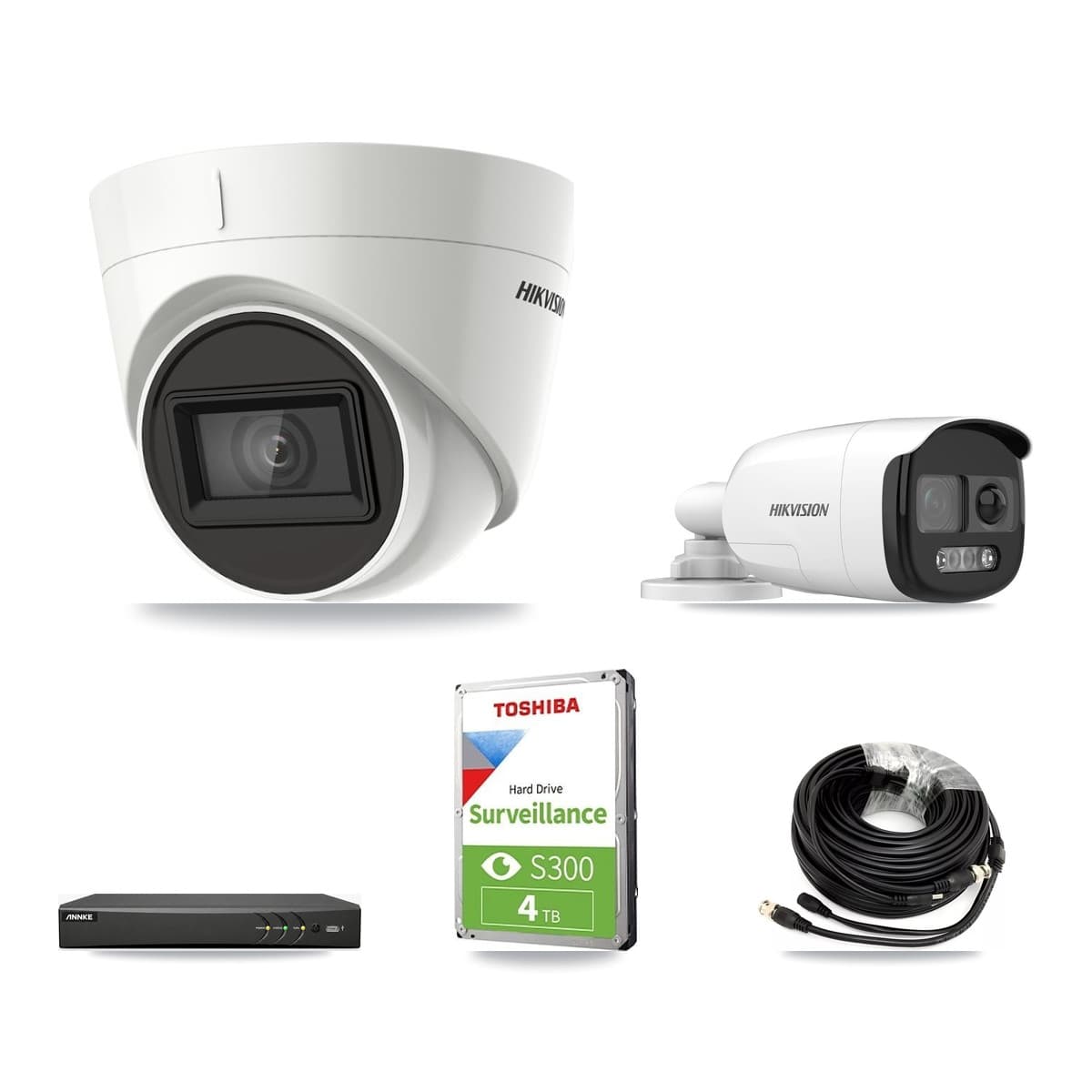 Hikvision & ANNKE 4-Channel 5MP – 4K CCTV Kit — 1 DS-2CE12KF3T 5MP Bullet + 3 DS-2CE78U1T 4K Turret Cameras + 4TB Recording - Image 1