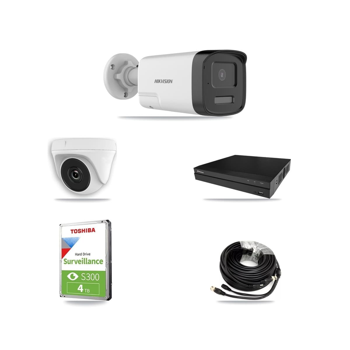 Hikvision & Prolux 8-Channel 2MP – 5MP CCTV Kit — 1 DS-2CE17K0T 5MP Bullet + 1 White HDT-2MP-N20W 2MP Dome Cameras + 4TB Recording - Image 1