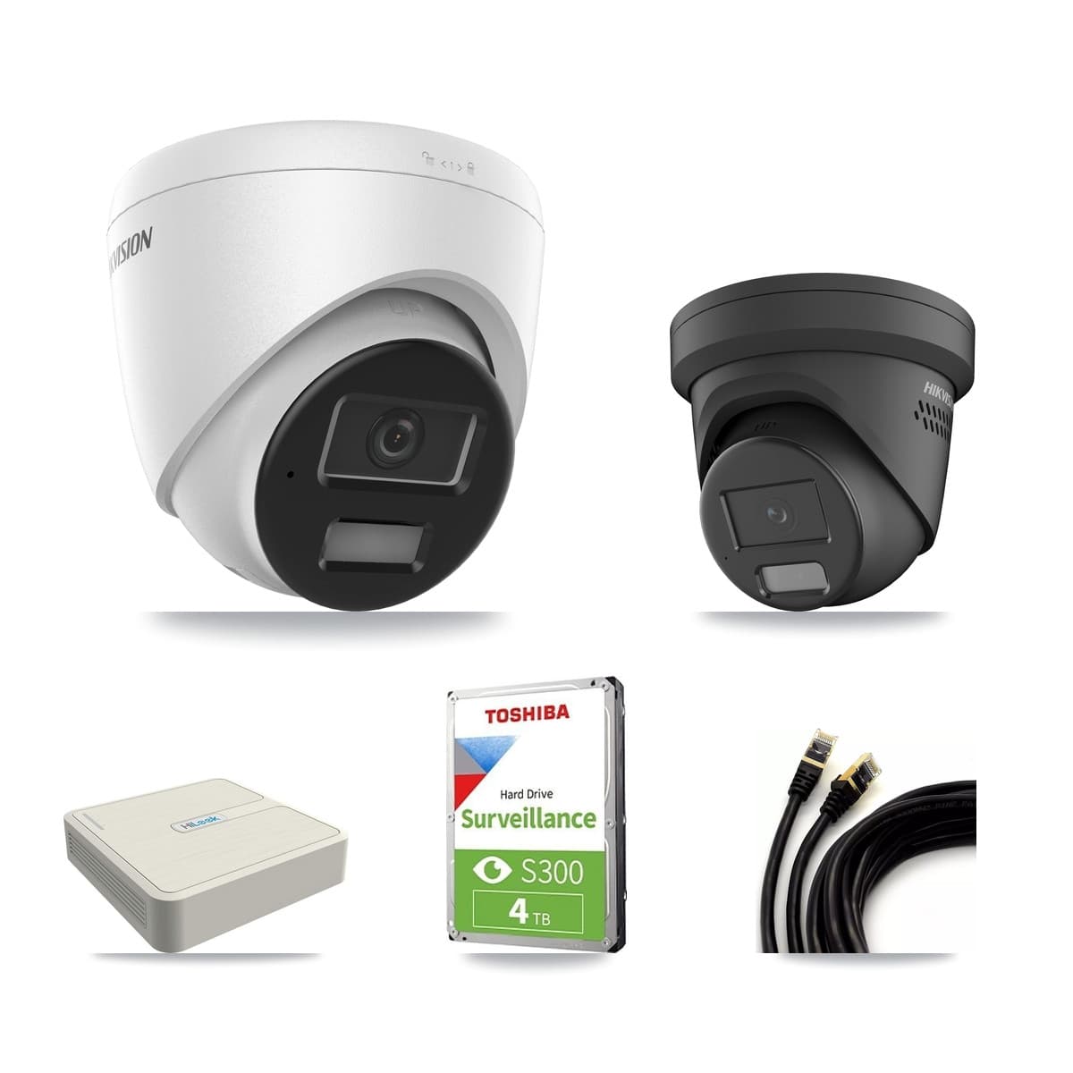 Hikvision & HiLook 8-Channel 4MP CCTV Kit — 2 DS-2CD1343G2 + 1 DS-2CD2347G2 Turret Cameras + 4TB Recording