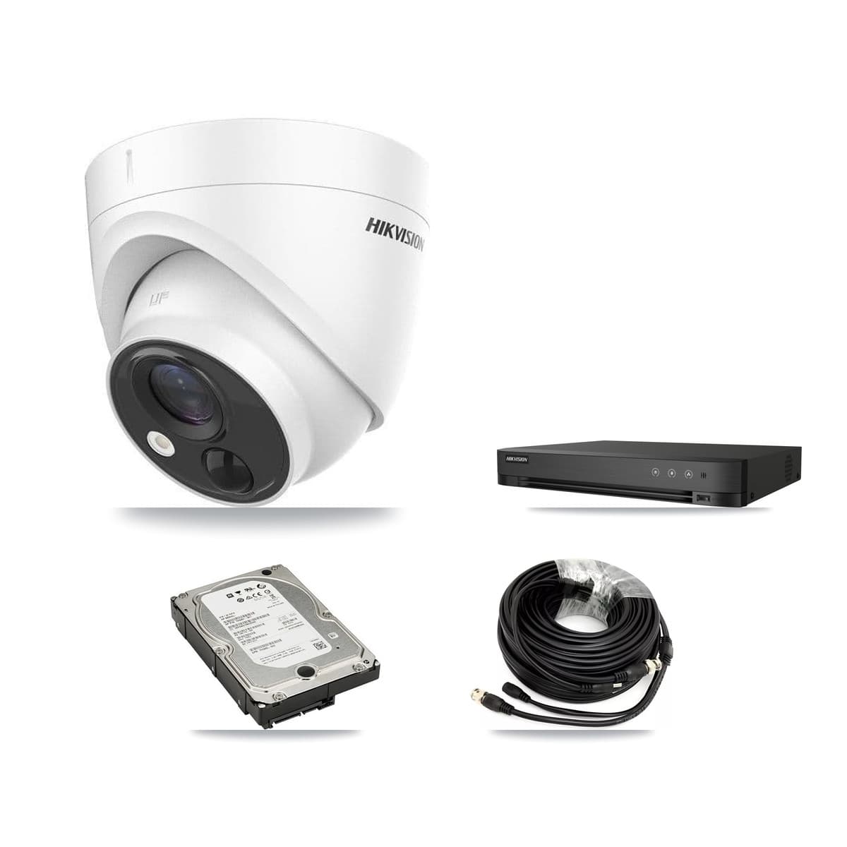 Hikvision 4-Channel 5MP CCTV Kit — 3 DS-2CE71H0T Turret Cameras + 5TB Recording (IDS-7204HUHI Recorder)