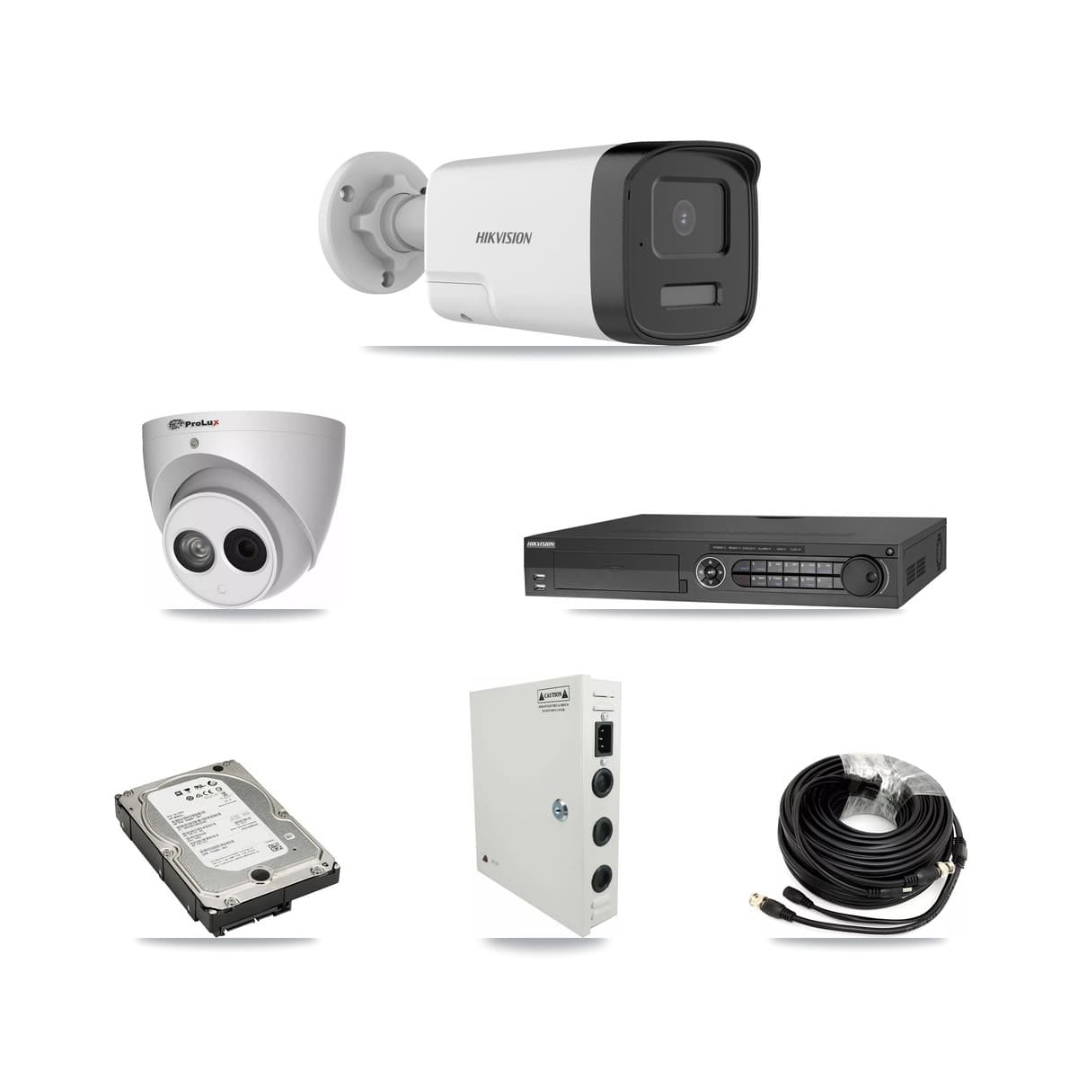Hikvision & Prolux 32-Channel 4MP – 5MP CCTV Kit — 10 DS-2CE17K0T 5MP Bullet + 1 PXC-612C4W-A 4MP Turret Cameras + 3× 5TB Recording (DS-7332HQHI Recorder) - Image 1