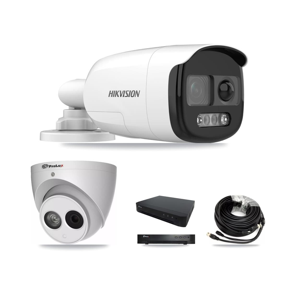 Hikvision & Prolux 16-Channel 4MP – 5MP CCTV Kit — 5 DS-2CE12KF3T 5MP Bullet + 1 PXC-612C4W-A 4MP Turret Cameras + 8TB Recording (PXD-8216 Recorder) - Image 1