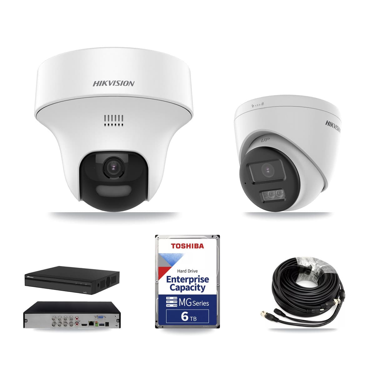 Hikvision & Prolux 8-Channel 5MP CCTV Kit — 4 DS-2CE70K0T + 1 DS-2CE78K0T Turret Cameras + 6TB Recording (PXD-5108HS Recorder) - Image 1
