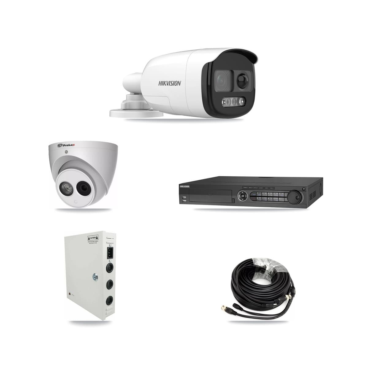 Hikvision & Prolux 32-Channel 4MP – 5MP CCTV Kit — 23 DS-2CE12KF3T 5MP Bullet + 1 PXC-612C4W-A 4MP Turret Cameras + 4× 8TB Recording (DS-7332HQHI Recorder)