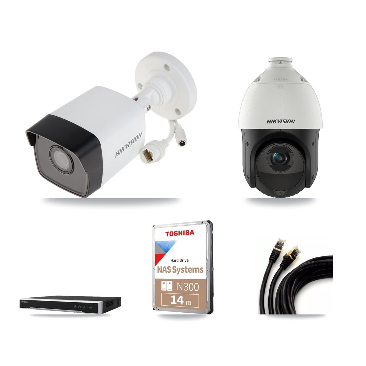 Hikvision 16-Channel 4MP – 5MP CCTV Kit — 11 5MP Bullet + 1 4MP PTZ Cameras + 14TB Recording