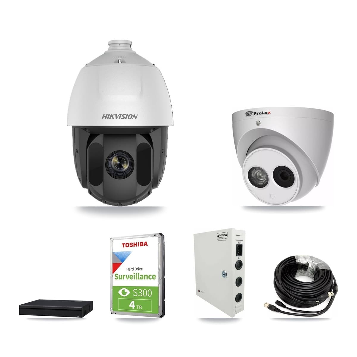Hikvision & Prolux 8-Channel 2MP – 4MP CCTV Kit — 2 DS-2AE5225TI 2MP PTZ + 2 PXC-612C4W-A 4MP Turret Cameras + 4TB Recording (XVR-3108AD Recorder) - Image 1