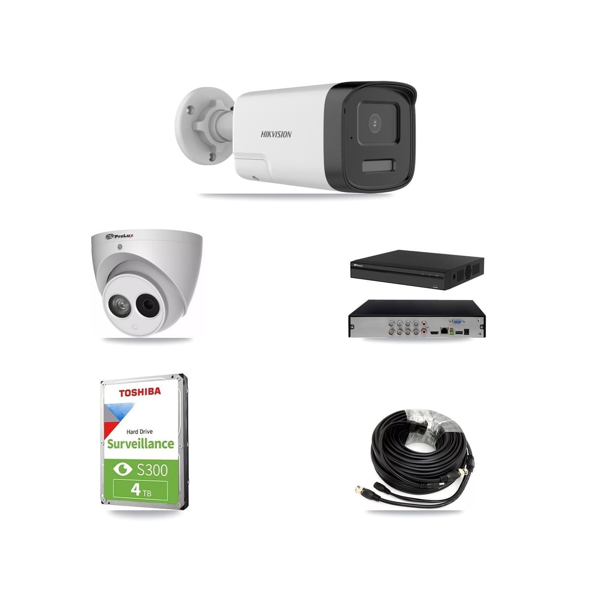 Hikvision & Prolux 8-Channel 4MP – 5MP CCTV Kit — 2 DS-2CE17K0T 5MP Bullet + 1 PXC-612C4W-A 4MP Turret Cameras + 4TB Recording (PXD-5108HS Recorder) - Image 1