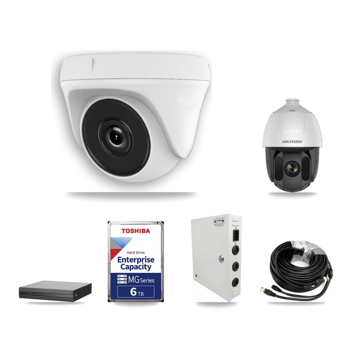 Hikvision 16-Channel 2MP CCTV Kit — 1 DS-2AE5225TI PTZ + 8 White HDT-2MP-N20W Dome Cameras + 6TB Recording (XVR-3116HS Recorder) - Image 1