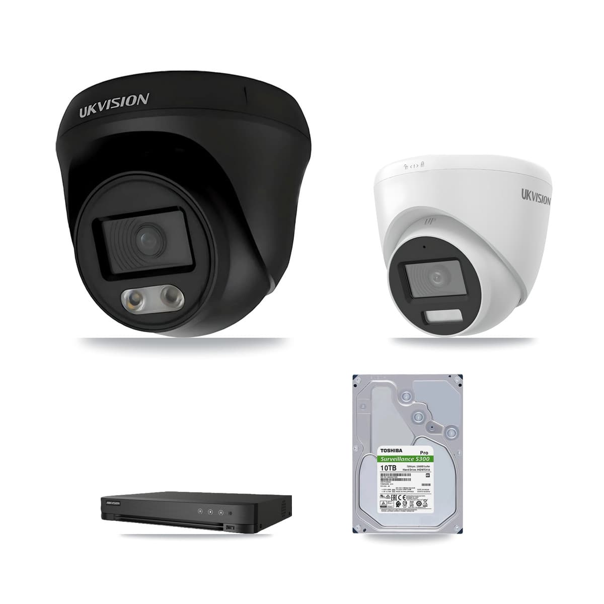 Hikvision 8-Channel 4K CCTV Kit — 2 UKVISION Cameras + 10TB Recording (IDS-7208HUHI-M1/E Recorder)