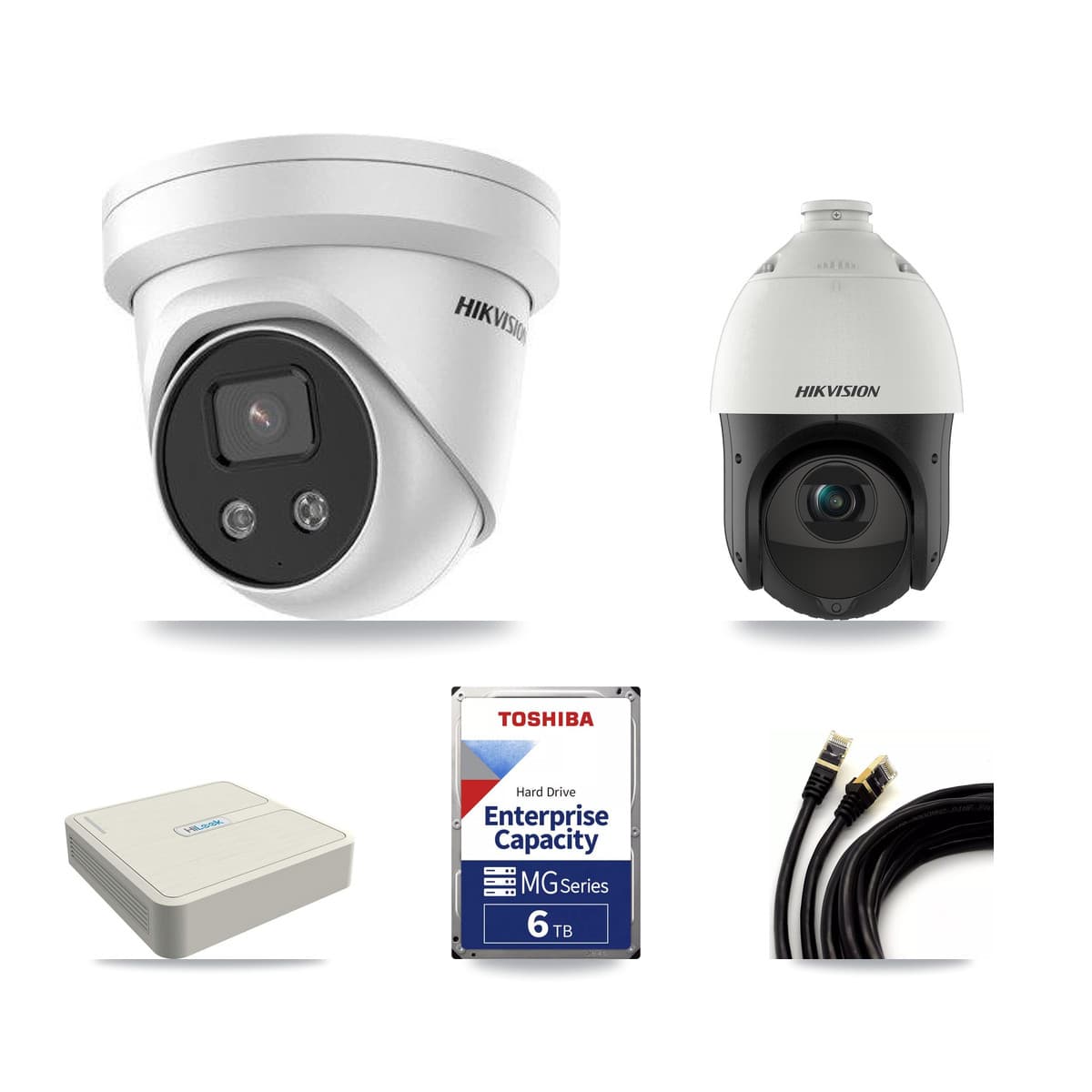 Hikvision & HiLook 8-Channel 4MP – 5MP CCTV Kit — 5 5MP Turret + 1 4MP PTZ Cameras + 6TB Recording (NVR-108H-D Recorder) - Image 1