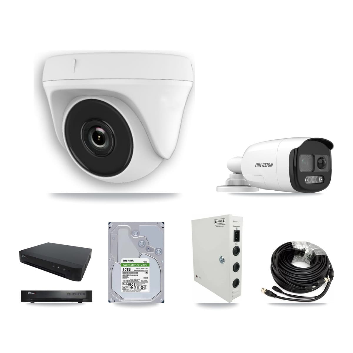 Hikvision & Prolux 16-Channel 2MP – 5MP CCTV Kit — 1 DS-2CE12KF3T 5MP Bullet + 13 White HDT-2MP-N20W 2MP Dome Cameras + 10TB Recording - Image 1