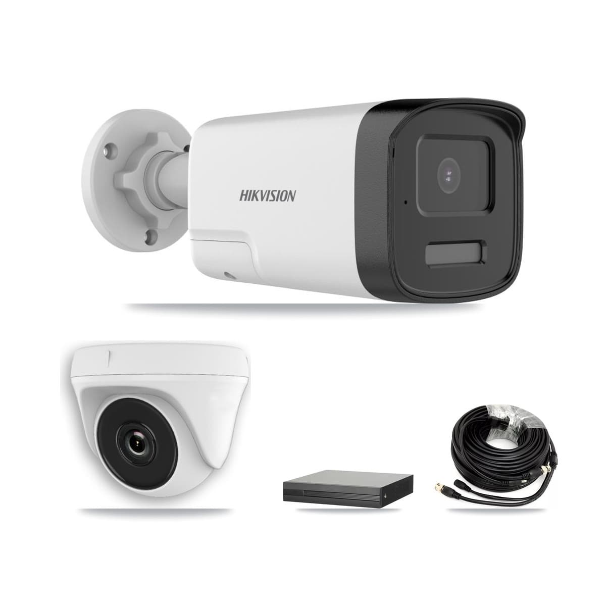 Hikvision 8-Channel 2MP – 5MP CCTV Kit — 4 DS-2CE17K0T 5MP Bullet + 4 White HDT-2MP-N20W 2MP Dome Cameras + 8TB Recording (XVR-3108HS Recorder)