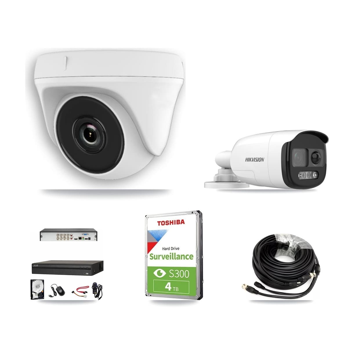 Hikvision & Dahua 8-Channel 2MP – 5MP CCTV Kit — 1 DS-2CE12KF3T 5MP Bullet + 3 White HDT-2MP-N20W 2MP Dome Cameras + 4TB Recording - Image 1