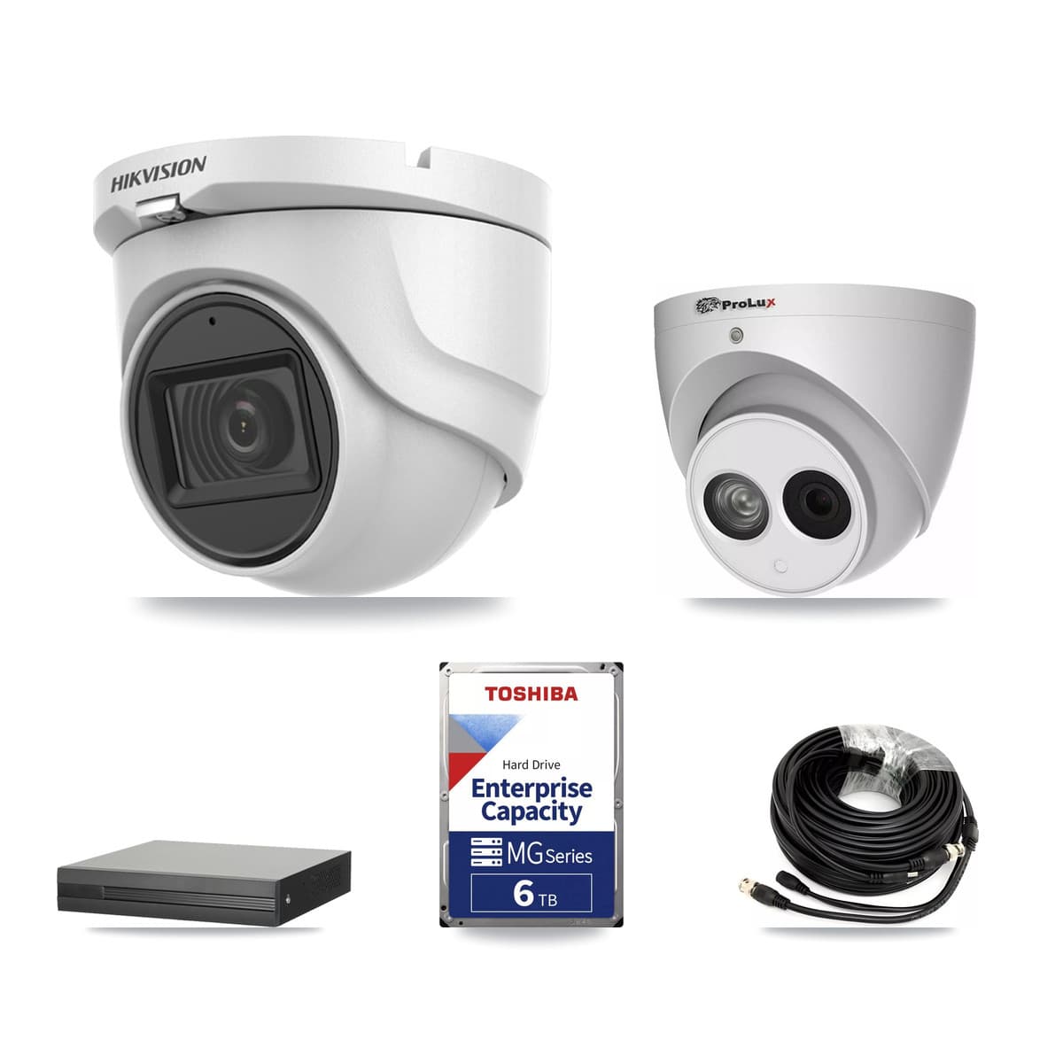 Hikvision & Prolux 8-Channel 4MP – 5MP CCTV Kit — 4 DS-2CE76H0T 5MP + 1 PXC-612C4W-A 4MP Turret Cameras + 6TB Recording (XVR-3108HS Recorder) - Image 1