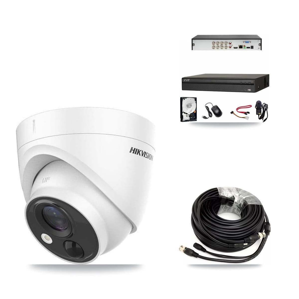 Hikvision & Dahua 8-Channel 5MP CCTV Kit — 6 DS-2CE71H0T Turret Cameras + 8TB Recording (XVR-3108AD Recorder)
